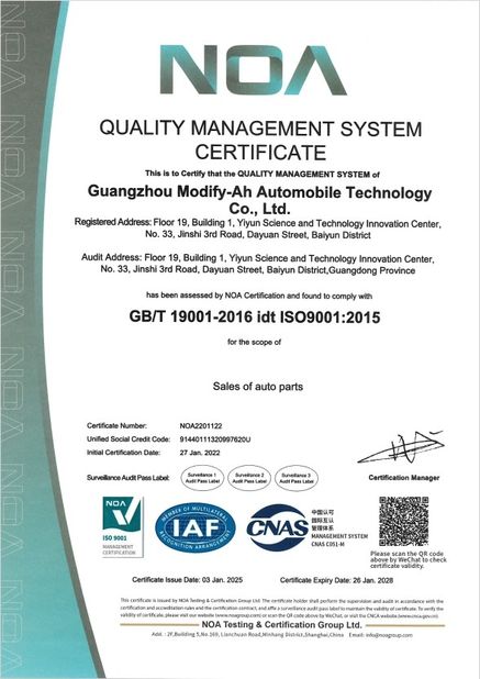 Cina GUANGZHOU MODIFY-AH AUTOMOBILE TECHNOLOGY CO., LTD Certificazioni
